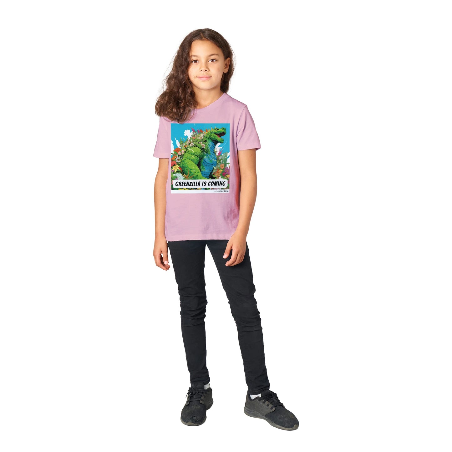 Greenzilla is Coming • Organic Kids Crewneck T-shirt