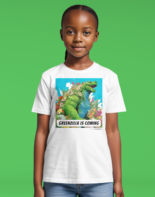 Greenzilla is Coming • Organic Kids Crewneck T-shirt