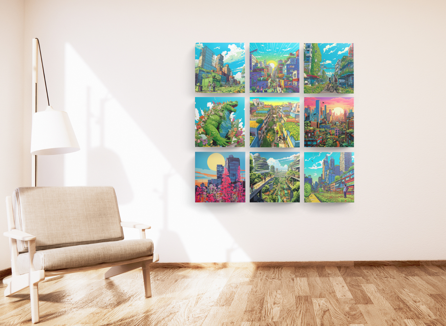 Wall Mural of 9 Wood Prints