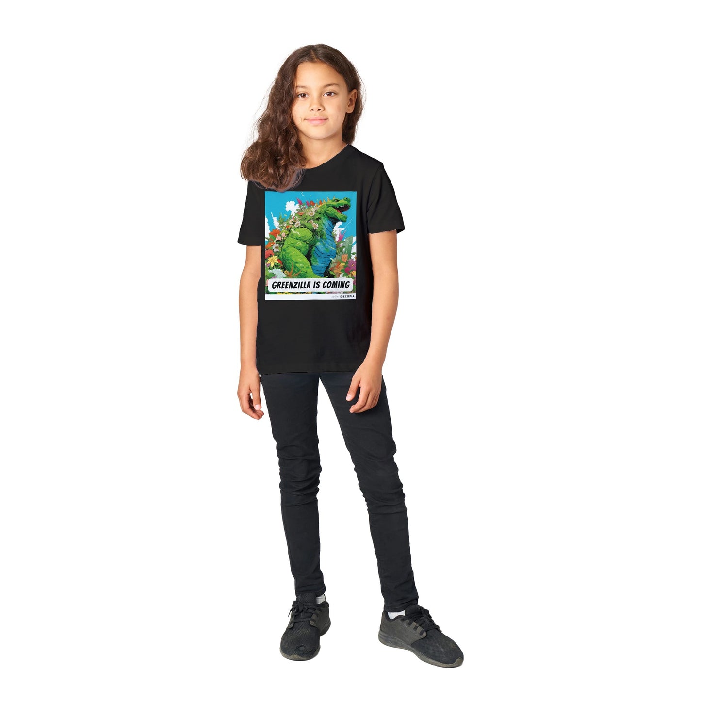 Greenzilla is Coming • Organic Kids Crewneck T-shirt