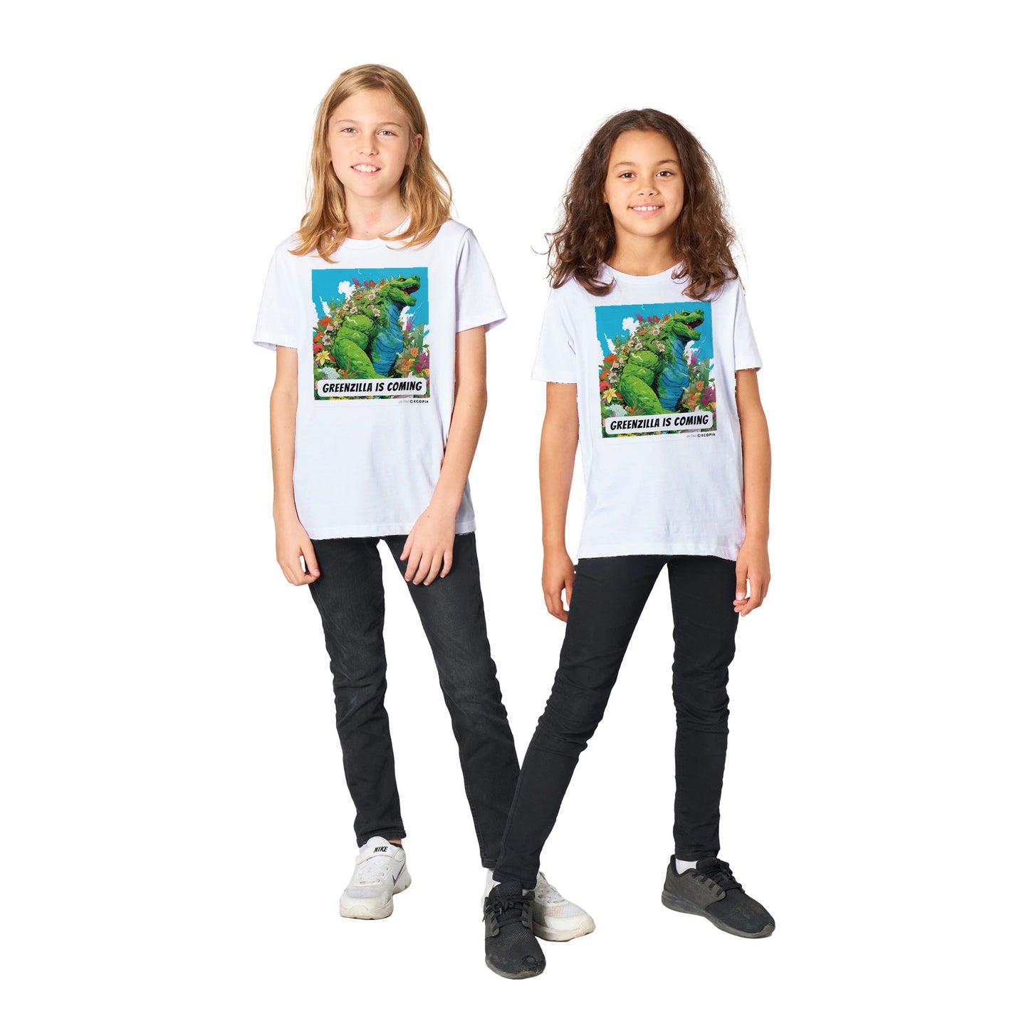 Greenzilla is Coming • Organic Kids Crewneck T-shirt