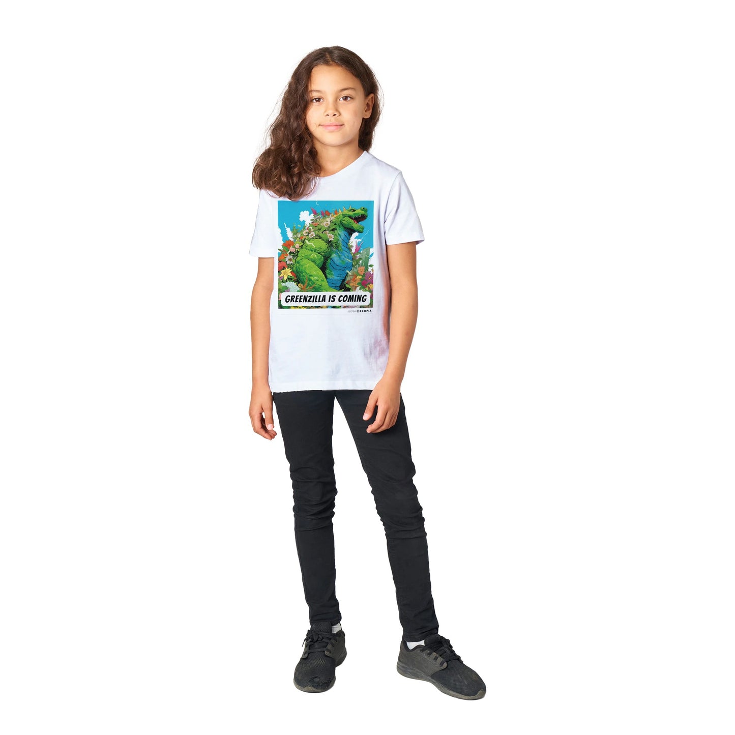 Greenzilla is Coming • Organic Kids Crewneck T-shirt