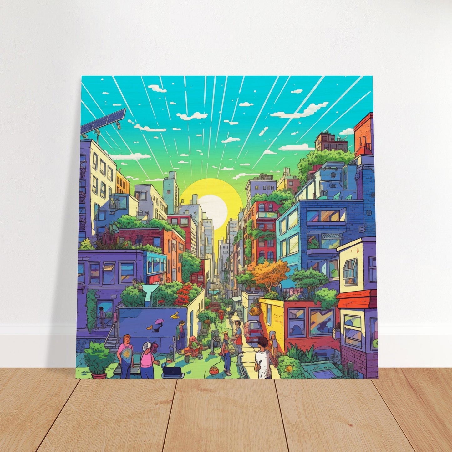 Solarpunk Sunrise Wall Mural Wood Prints 3x3, 4 of 9