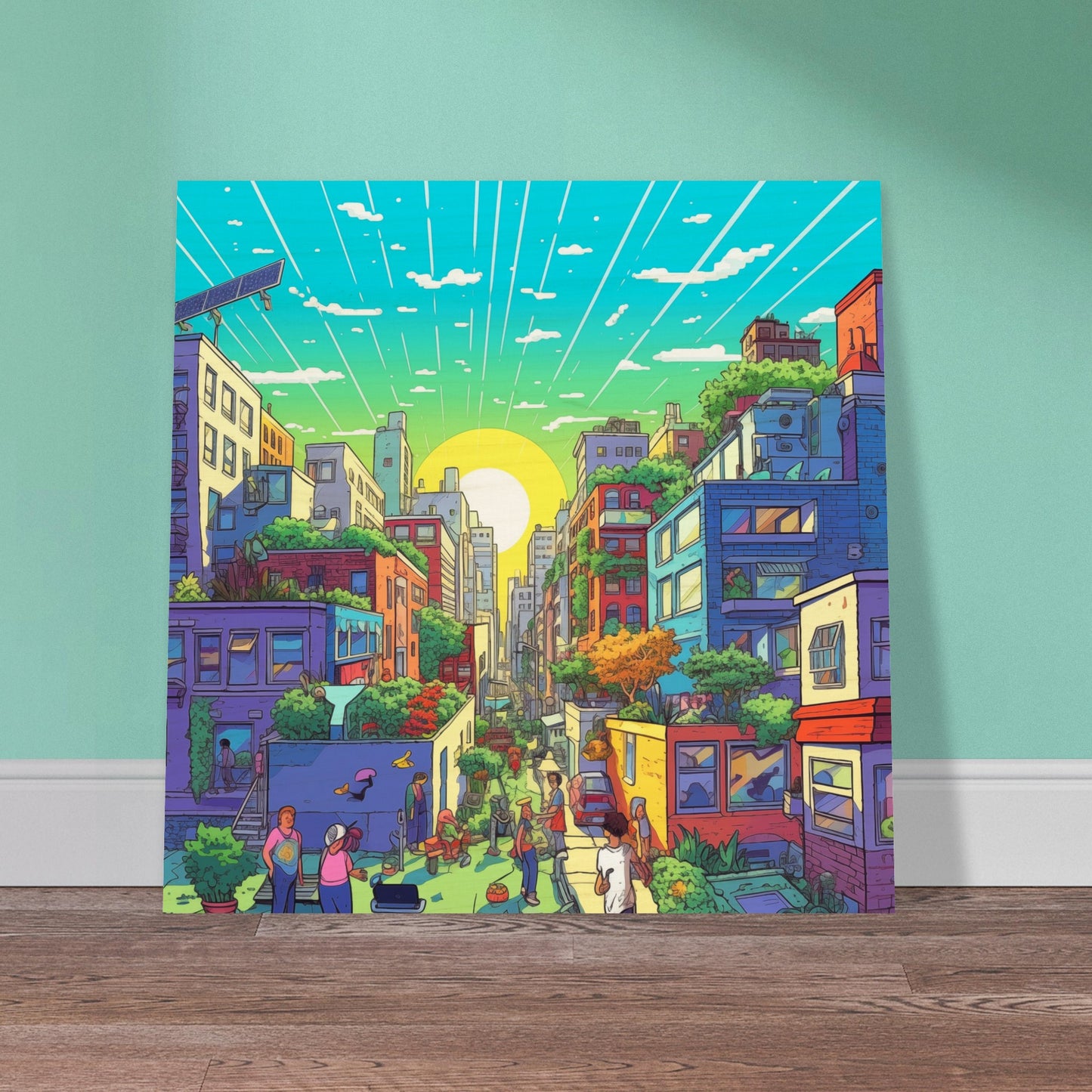 Solarpunk Sunrise Wood Print