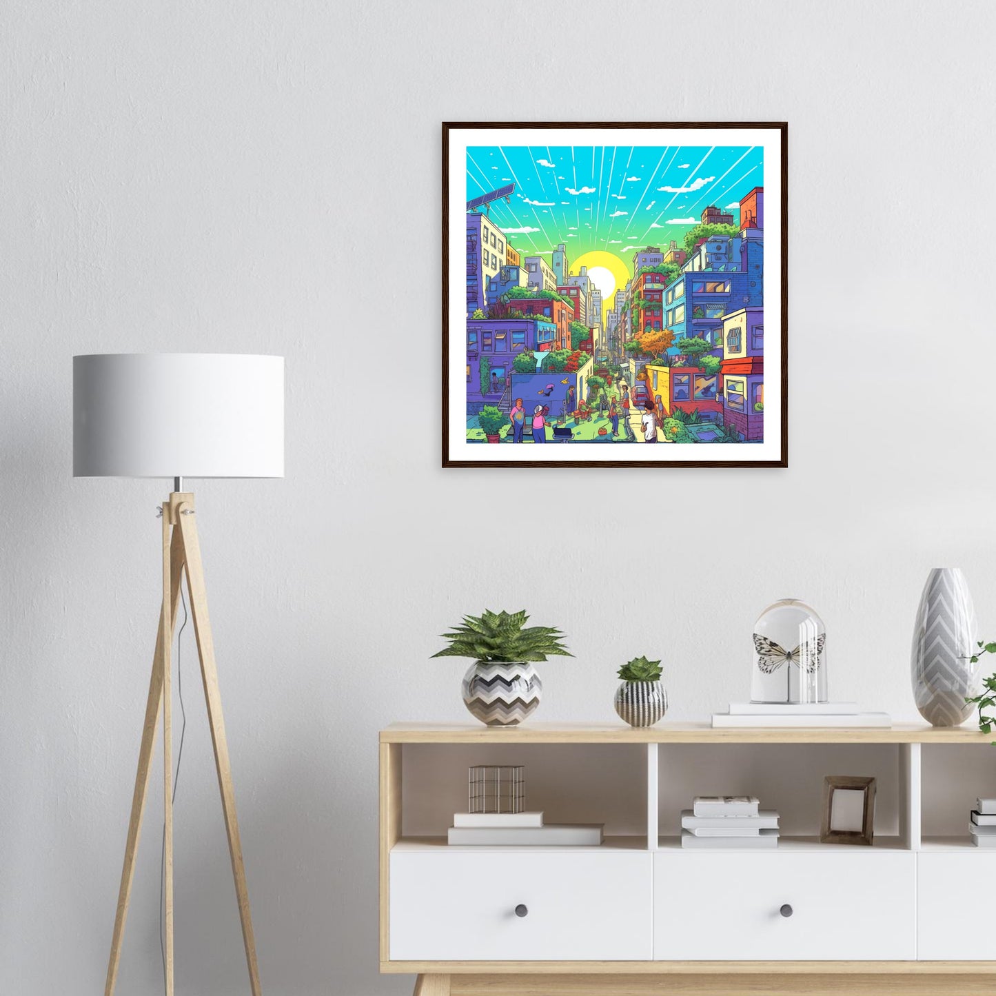 Solarpunk Sunrise Premium Wooden Framed Print