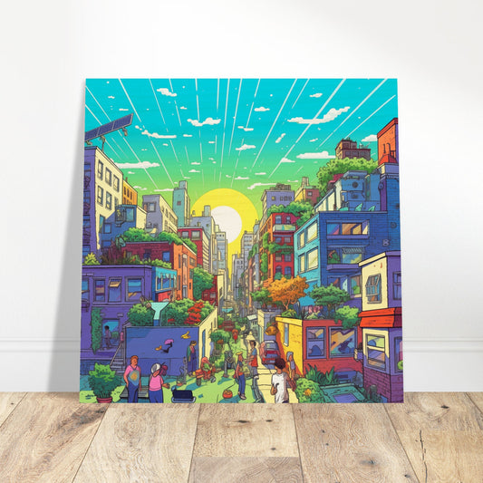 Solarpunk Sunrise Wood Print